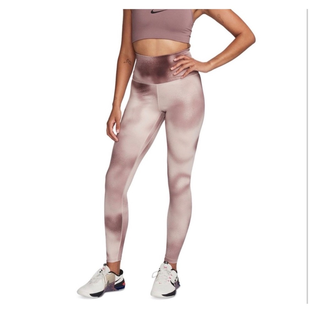 Nike XXL Women One High Rise Printed Leggings Smokey Mauve Tie Dye Athleisure